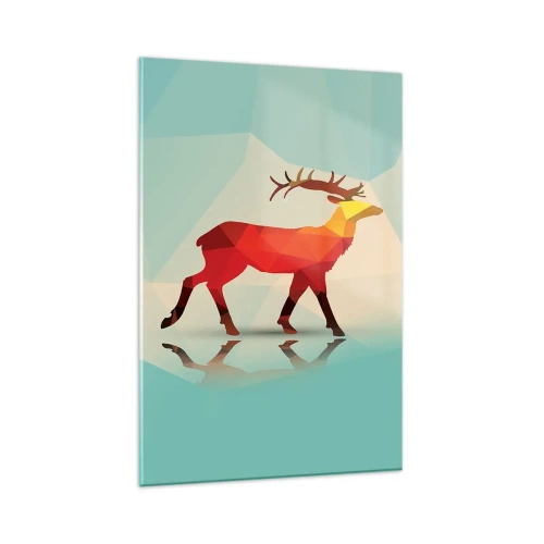 Glasbild - Bild auf glas - Geometrische Silhouette eines Hirsches in Rot- und Orangetönen - 80x120cm - Geometrischer Hirsch - Moderne Wanddekoration für Wohnzimmer und Schlafzimmer ARTTOR
