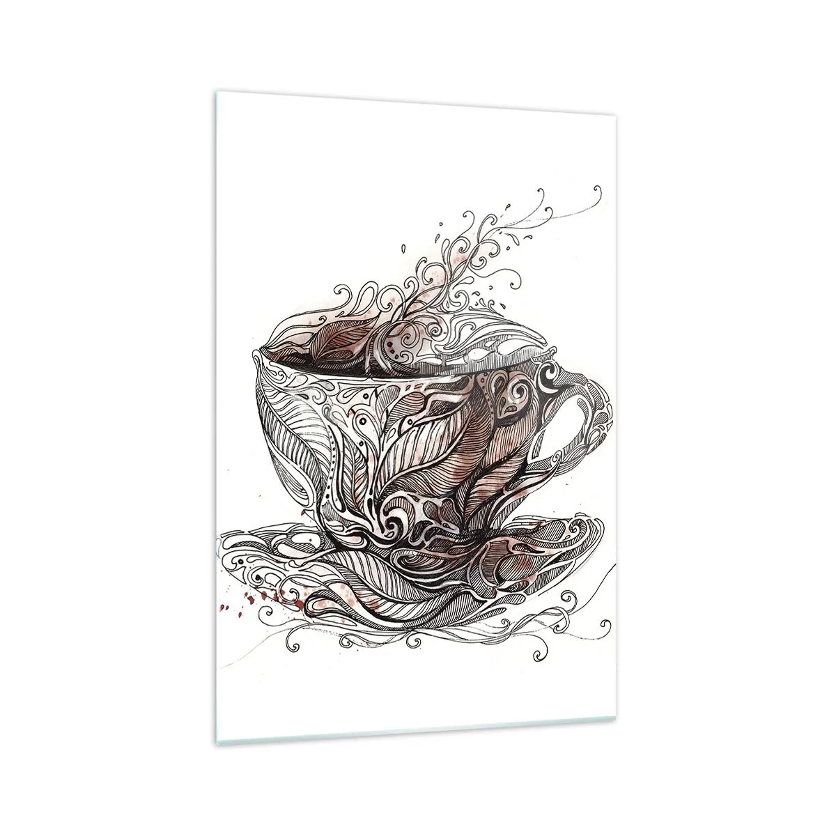 Glasbild - Bild auf glas - Dekorative Kaffeetasse mit kunstvollem Muster - 70x100cm - Tee für alles - Moderne Wanddekoration für Wohnzimmer und Schlafzimmer ARTTOR