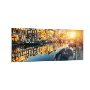 Glasbild - Bild auf glas - Morgen in Amsterdam - 100x40 cm