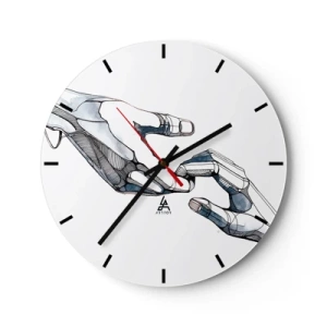 Wanduhr - Glasuhr - Eine symbolische Verschmelzung menschlicher und Roboterhände - 30x30cm - Eine gute Geste - Moderne Wanddekoration für Wohnzimmer, Küche und Schlafzimmer ARTTOR