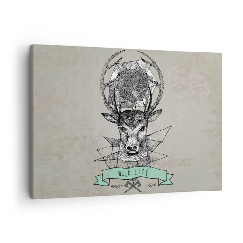 Bild auf Leinwand - Leinwandbild - Hirschgeometrie im Vintage-Stil mit Wild Life-Schriftzug - 70x50cm - St. sehen Hubertus - Moderne Wanddekoration für Wohnzimmer und Schlafzimmer ARTTOR
