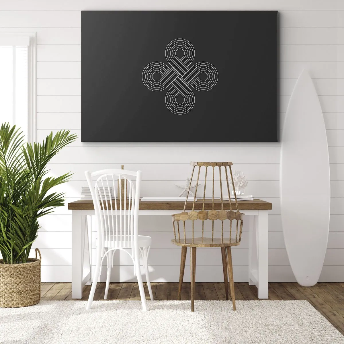 Bild auf Leinwand - Leinwandbild - Keltisches Muster im minimalistischen Stil auf schwarzem Hintergrund - 70x50cm - Im keltischen Geist - Moderne Wanddekoration für Wohnzimmer und Schlafzimmer ARTTOR