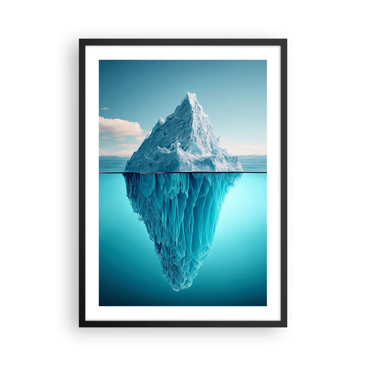 Poster in einem schwarzem Rahmen - Ein Eisberg, dessen Unterwasserteil sichtbar ist - 50x70cm - Königin des Eises - Moderne Wanddekoration für Wohnzimmer und Schlafzimmer ARTTOR