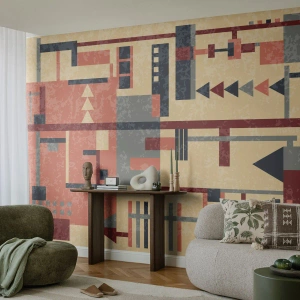Fototapete Standard Eco - Geometrische Abstraktion im Retro-Stil - 100x70cm - Eine Kombination aus Vertikalen und Ebenen - Moderne Wanddekoration für Wohnzimmer und Schlafzimmer ARTTOR