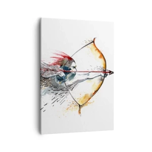 Bild auf Leinwand - Leinwandbild - Dynamisches Aquarell eines Kriegers mit Pfeil und Bogen - 50x70cm - Mythischer Krieger mit feurigem Bogen - Moderne Wanddekoration für Wohnzimmer und Schlafzimmer ARTTOR