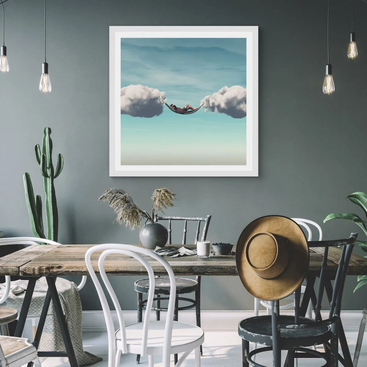 Poster in einem weißen Rahmen - Die Behaglichkeit des Augenblicks - 40x40 cm