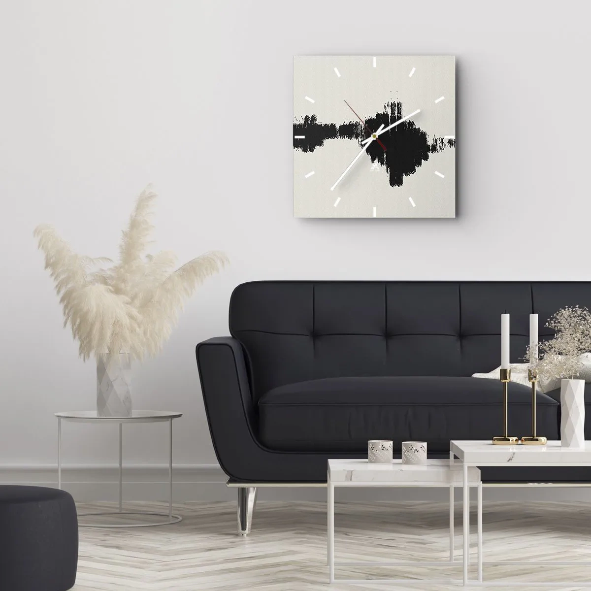 Wanduhr - Glasuhr - Ein abstraktes Motiv, das einer Schallwelle im minimalistischen Stil ähnelt. - 30x30cm - Schwingungen der Fantasie - Moderne Wanddekoration für Wohnzimmer und Schlafzimmer ARTTOR