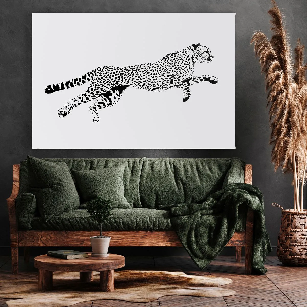Bild auf Leinwand - Leinwandbild - Minimalistische Grafik eines Geparden in Bewegung - 70x50cm - Der schnellste der Welt - Moderne Wanddekoration für Wohnzimmer und Schlafzimmer ARTTOR