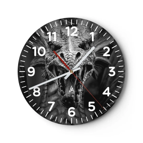 Wanduhr - Glasuhr - Ein märchenhafter Drache in Grau - 40x40 cm