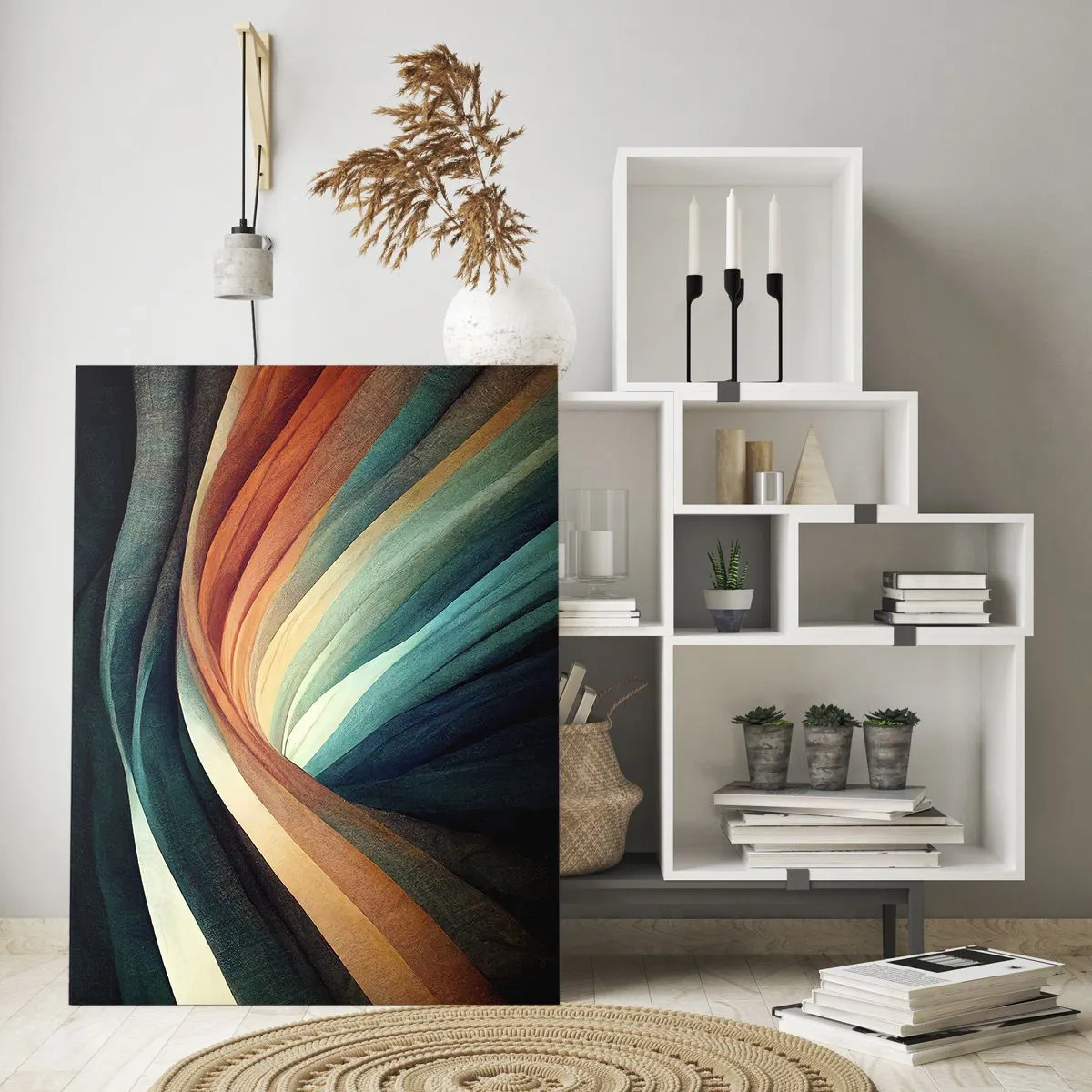 Glasbild - Bild auf glas - Abstrakte Wellen in warmen und kühlen Farbtönen - 70x100cm - Aus Farben gewebt - Moderne Wanddekoration für Wohnzimmer und Schlafzimmer ARTTOR