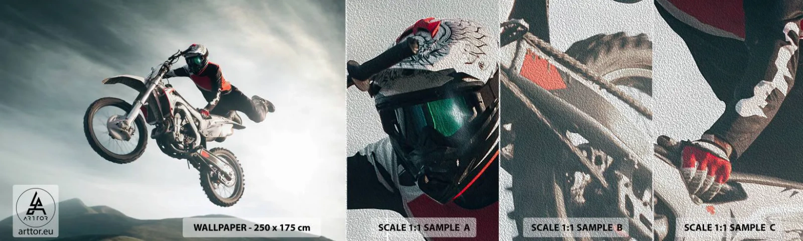 Fototapeten Muster Premium Sand - Kein Spaß ohne Risiko - Moto-Cross, Motorrad, Motorradfahrer - 100x30 cm