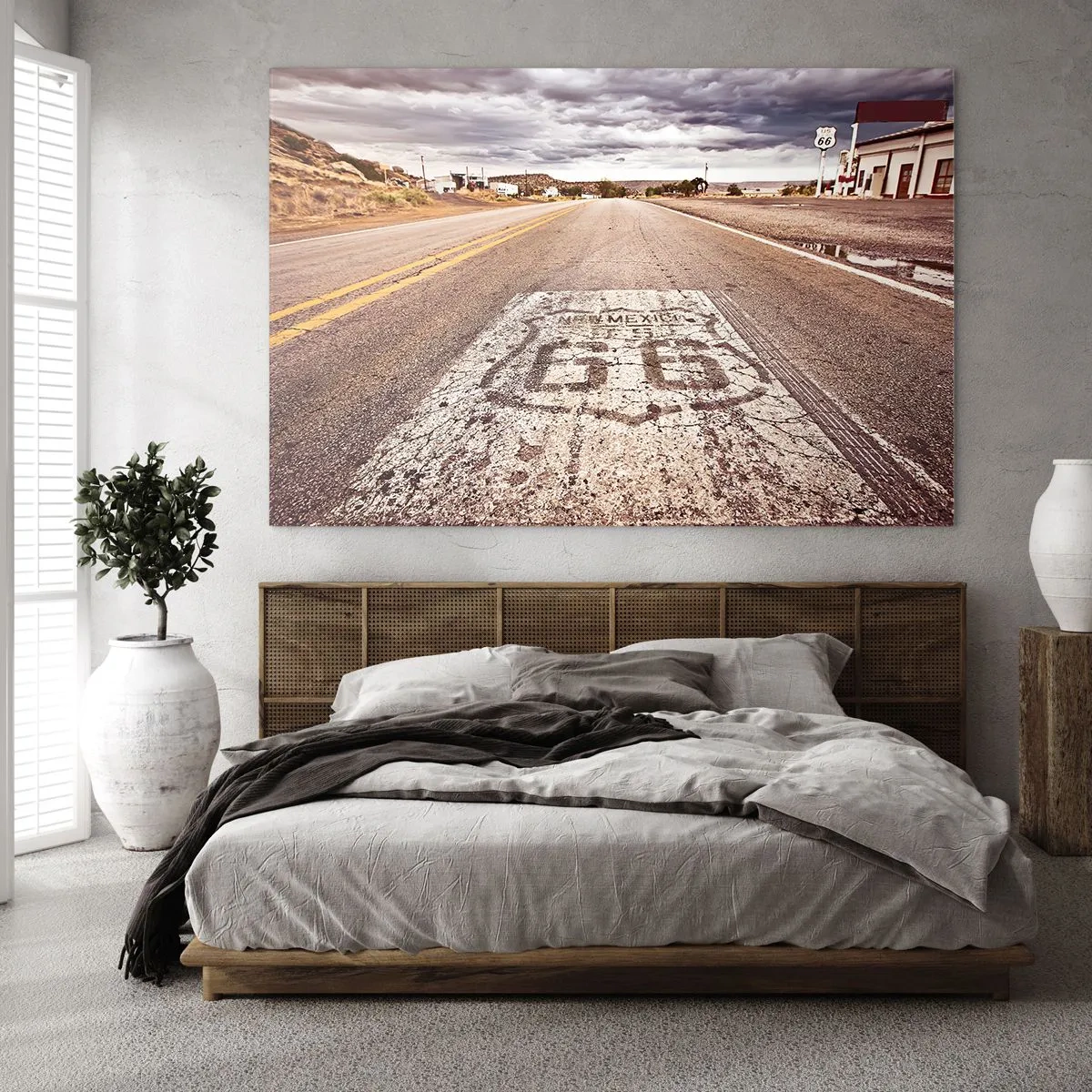 Glasbild - Bild auf glas - Route 66 mit Blick auf den Horizont - 120x80cm - Mother Road - eine amerikanische Legende - Moderne Wanddekoration für Wohnzimmer und Schlafzimmer ARTTOR