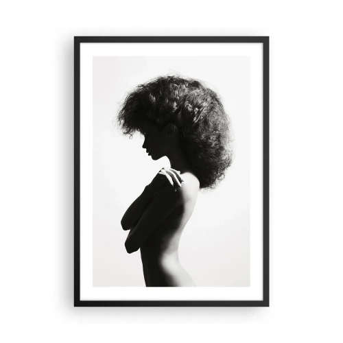 Poster in einem schwarzem Rahmen - Profil einer Frau in einem eleganten Schwarz-Weiß-Foto - 50x70cm - Wie eine Blume auf einem schlanken Stiel - Moderne Wanddekoration für Wohnzimmer und Schlafzimmer ARTTOR