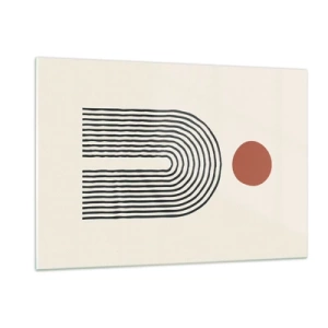 Glasbild - Bild auf glas - Grafische Abstraktion mit Linien und Kreisen im Retro-Stil - 120x80cm - Magnetismus von Formen und Farben - Moderne Wanddekoration für Wohnzimmer und Schlafzimmer ARTTOR