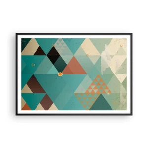 Poster in einem schwarzem Rahmen - Geometrische Muster in Türkis- und Brauntönen - 100x70cm - Einheit der Vielheit, Vielheit der Einheit - Moderne Wanddekoration für Wohnzimmer und Schlafzimmer ARTTOR