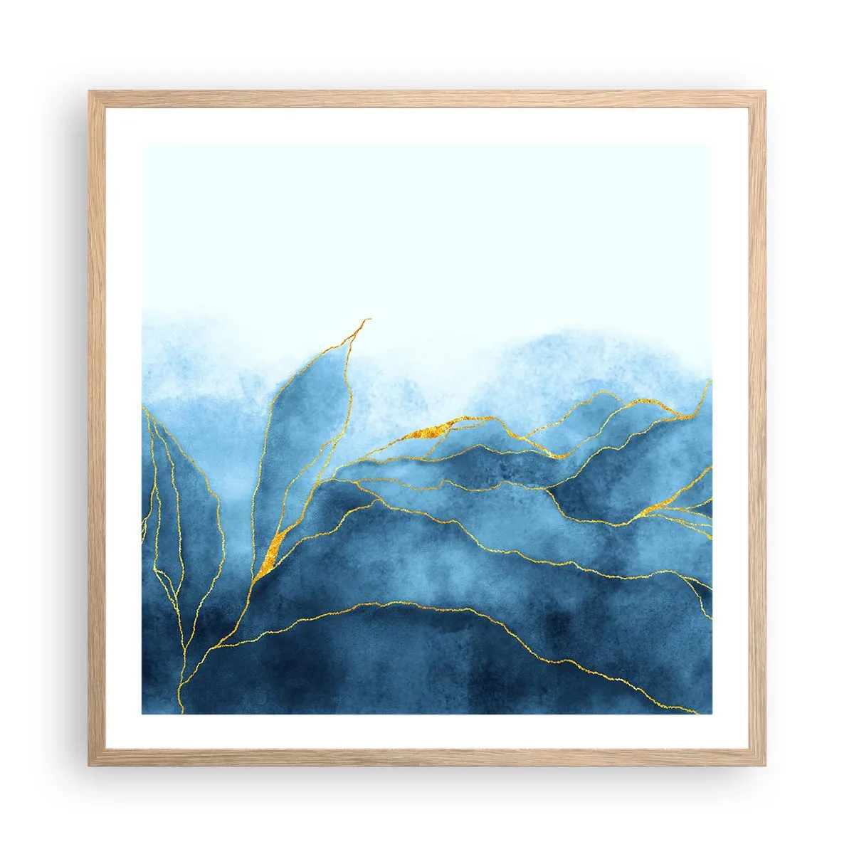 Poster in einem Rahmen aus heller Eiche - Blau im Gold - 60x60 cm