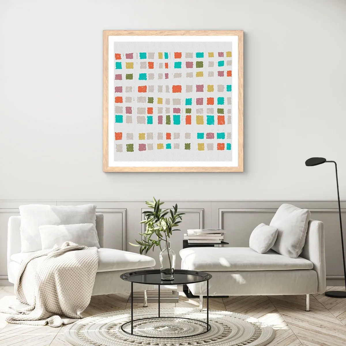 Poster in einem Rahmen aus heller Eiche - Unbekanntes Spiel - 50x50 cm