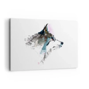 Bild auf Leinwand - Leinwandbild - Aquarellwolf im minimalistischen Stil - 120x80cm - Vom Teufel sprechen - Moderne Wanddekoration für Wohnzimmer und Schlafzimmer ARTTOR