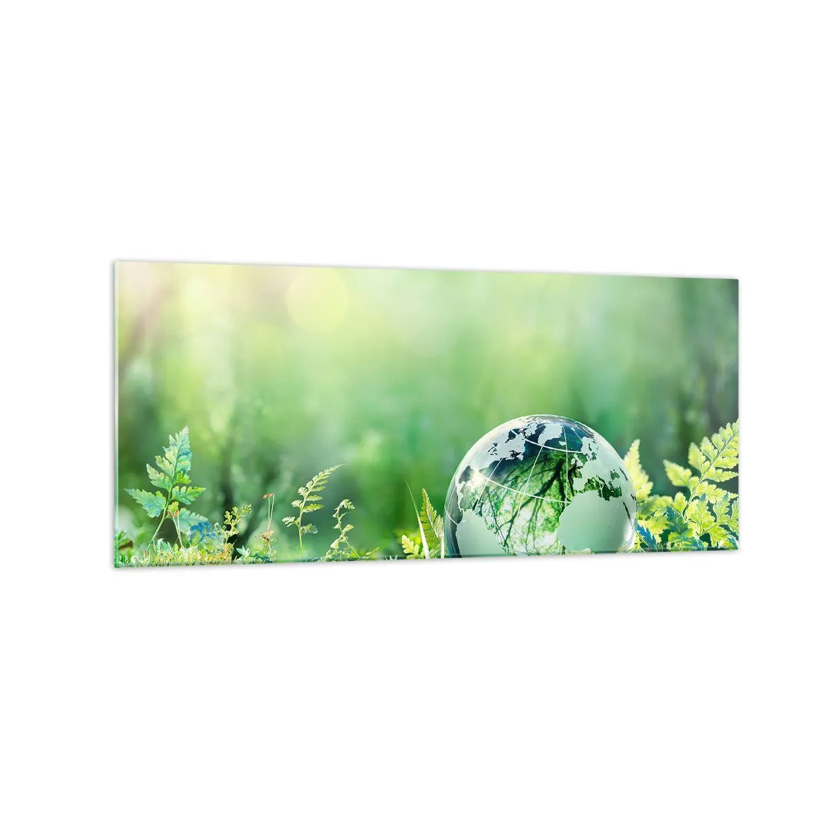 Glasbild - Bild auf glas - Eine Kristallkugel im Grün der Natur - 120x50cm - Der grüne Planet - Moderne Wanddekoration für Wohnzimmer und Schlafzimmer ARTTOR