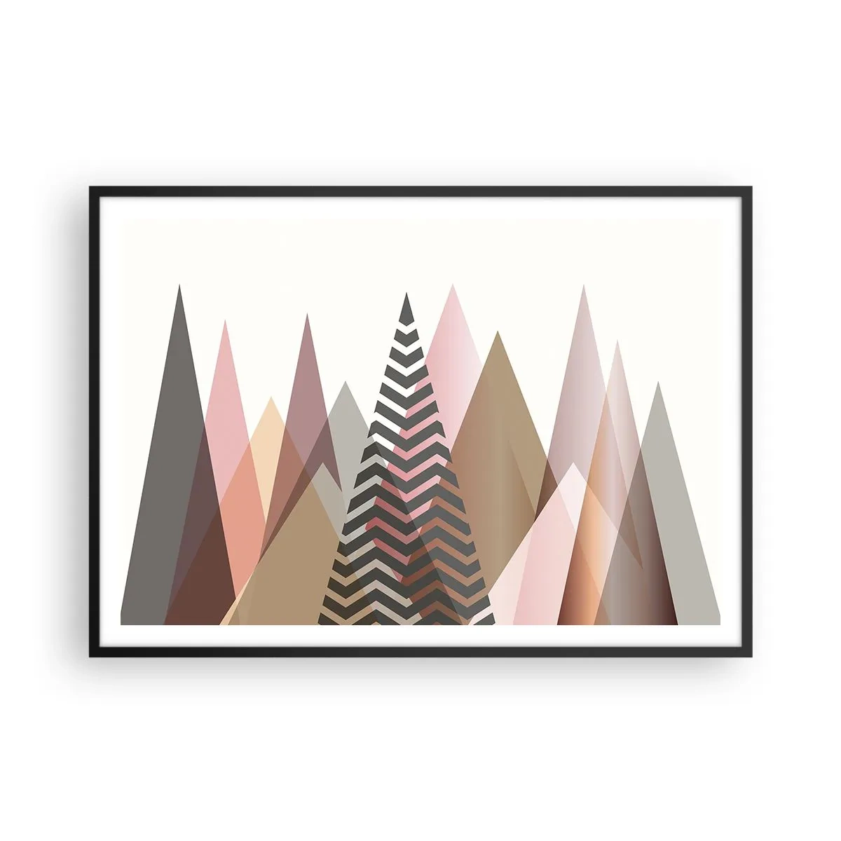 Poster in einem schwarzem Rahmen - Bunte geometrische Berge in Pastelltönen - 100x70cm - Pyramidale Aussicht - Moderne Wanddekoration für Wohnzimmer und Schlafzimmer ARTTOR