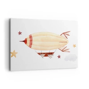 Bild auf Leinwand - Leinwandbild - Ein handbemaltes Luftschiff vor Sternenhimmel - 100x70cm - Luftschiff - Moderne Wanddekoration für Wohnzimmer und Schlafzimmer ARTTOR
