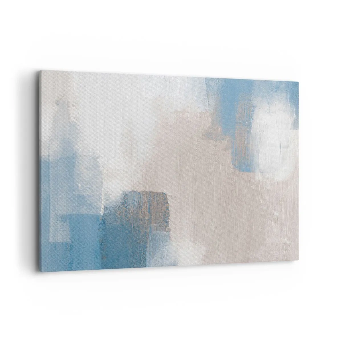 Bild auf Leinwand - Leinwandbild - Abstrakte Formen in Blau- und Beigetönen - 120x80cm - Rosa Abstraktion hinter einem blauen Vorhang - Moderne Wanddekoration für Wohnzimmer und Schlafzimmer ARTTOR