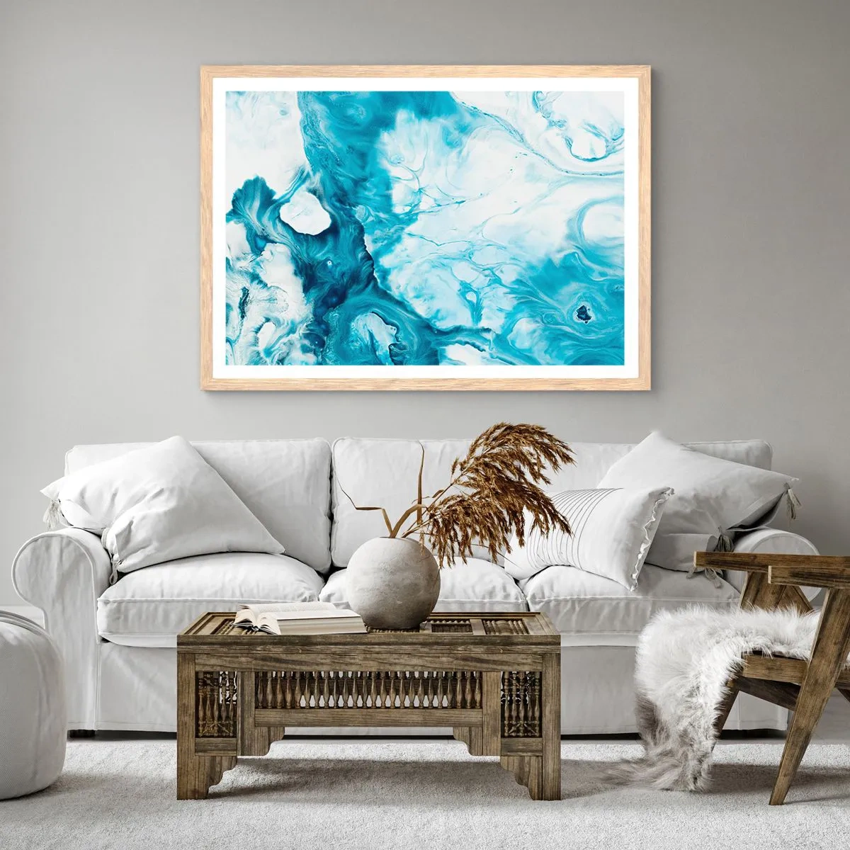 Poster in einem Rahmen aus heller Eiche - Blaues Konzert - 100x70 cm