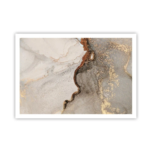 Poster - Abstraktes Motiv mit Gold- und Grautönen - 100x70cm - An der Grenze der Farben - Moderne Wanddekoration für Wohnzimmer und Schlafzimmer ARTTOR