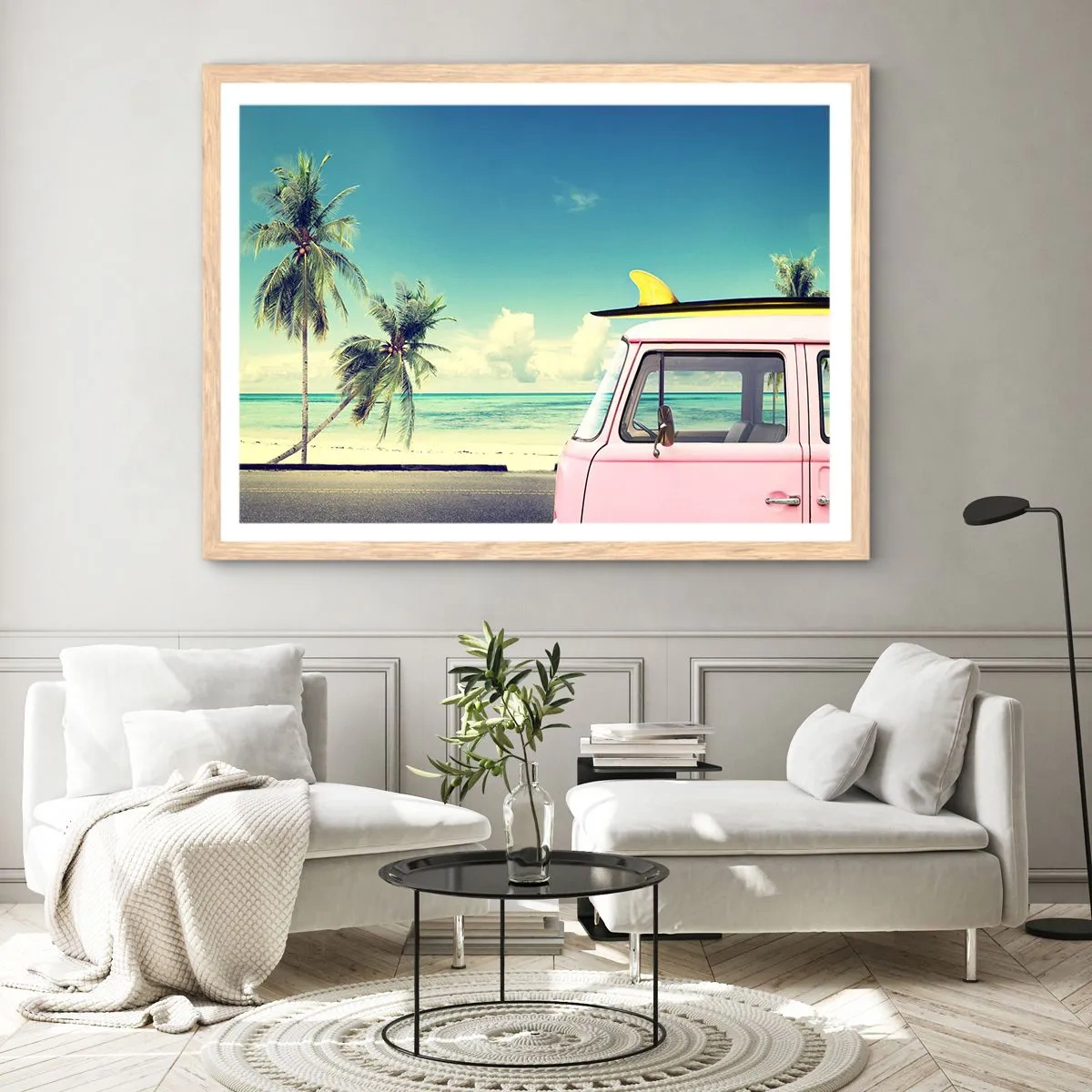 Poster in einem Rahmen aus heller Eiche - Zeit um in die Ferien zu starten - 100x70 cm