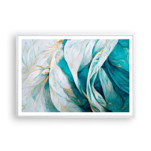 Poster in einem weißen Rahmen - Blaue Abstraktion mit goldenem Motiv - 100x70 cm