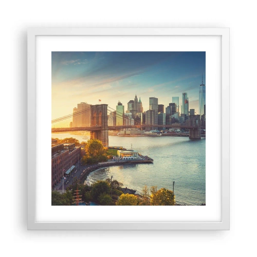 Poster in einem weißen Rahmen - Morgendämmerung der Großstadt - 40x40 cm
