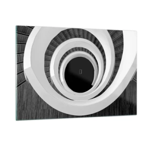 Glasbild - Bild auf glas - Schwarz-weiße Wendeltreppe von oben - 120x80cm - Zum Kern der Sache - Moderne Wanddekoration für Wohnzimmer und Schlafzimmer ARTTOR