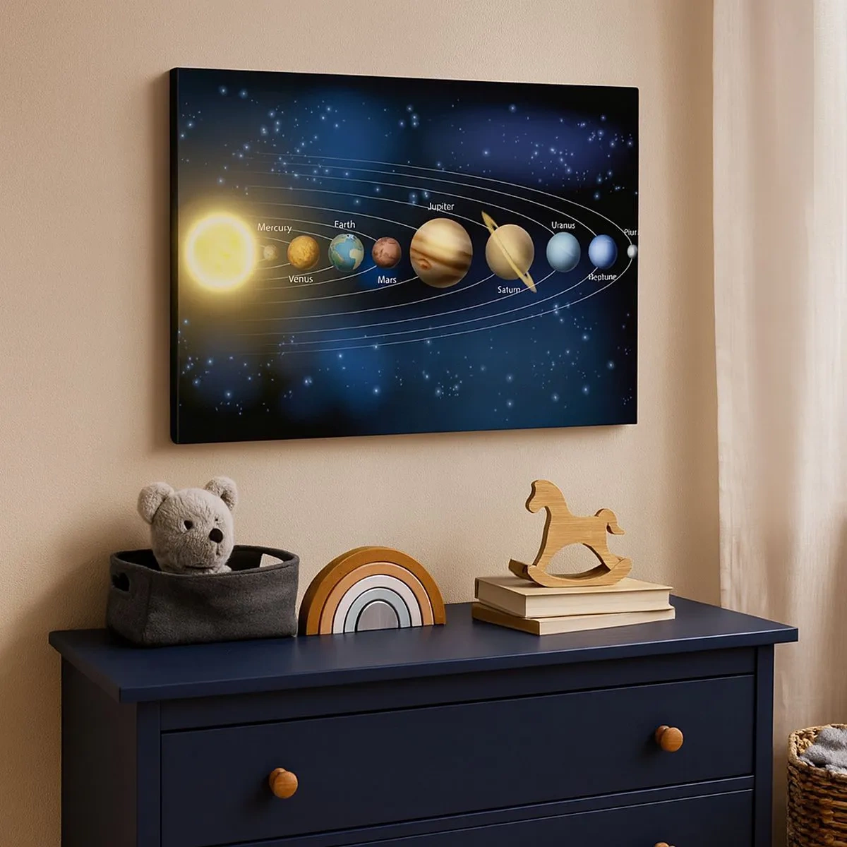Bild auf Leinwand - Leinwandbild - Diagramm des Sonnensystems mit Planeten und Sonne - 70x50cm - Einer von zehn - Moderne Wanddekoration für Wohnzimmer und Schlafzimmer ARTTOR