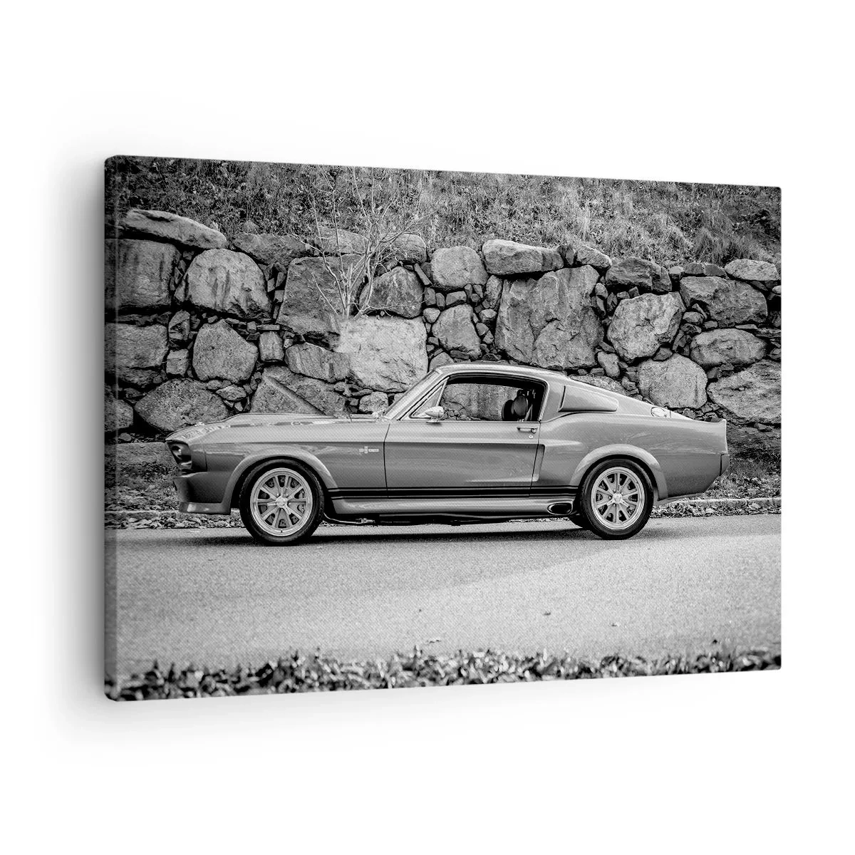 Bild auf Leinwand - Leinwandbild - Schwarz-Weiß-Foto eines Oldtimers - 70x50cm - Die Legende der 1960er - Moderne Wanddekoration für Wohnzimmer und Schlafzimmer ARTTOR