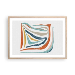 Poster in einem Rahmen aus heller Eiche - Abstraktion mit einem freundlichen Lächeln - 70x50 cm