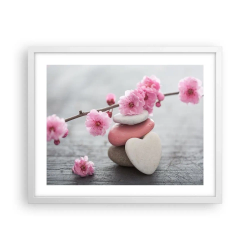 Poster in einem weißen Rahmen - Glückseligkeit mit einer Kirschblüte - 50x40 cm