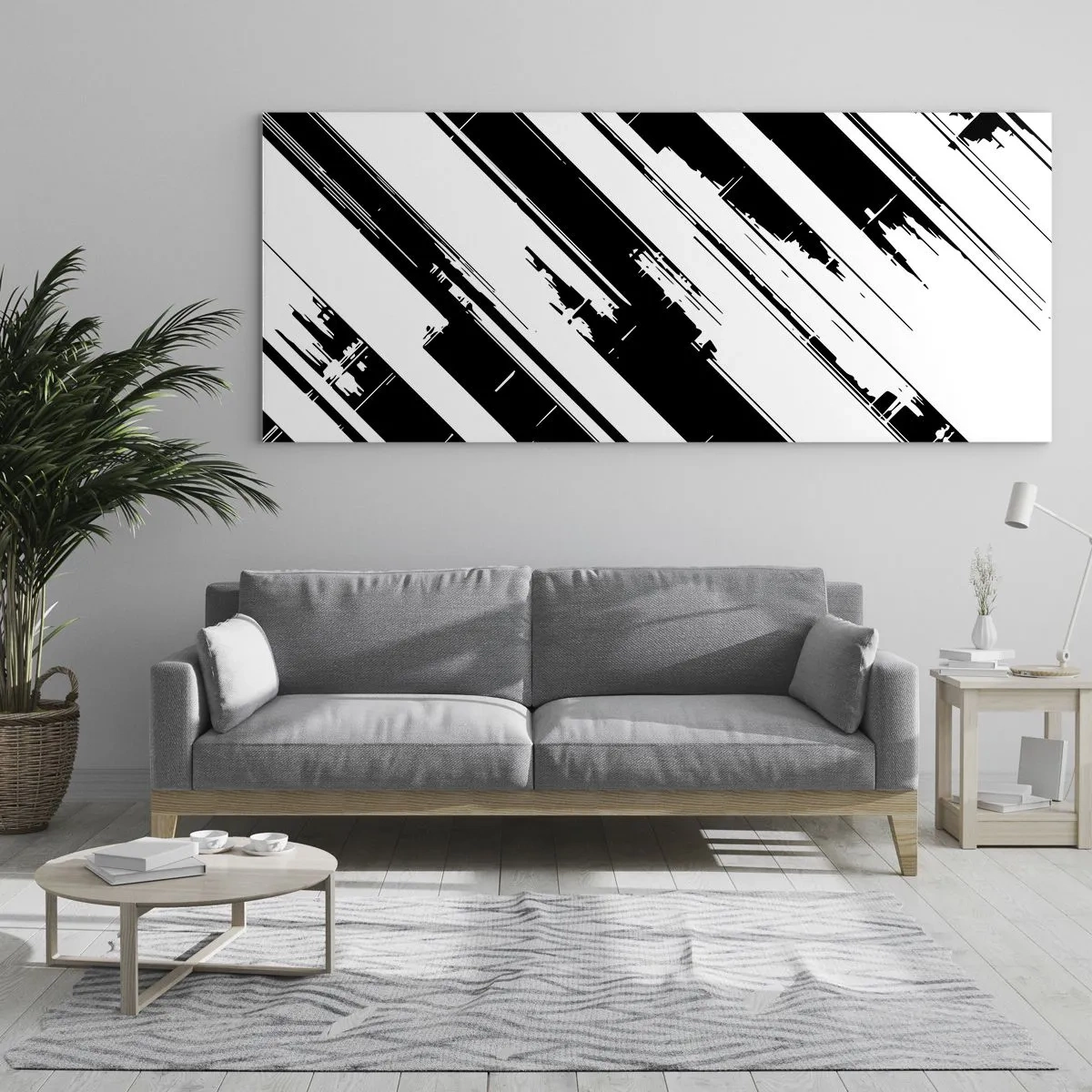 Glasbild - Bild auf glas - Schwarz-weiße Linien und geometrische Muster im modernen Stil - 140x50cm - Eine intensive und dynamische Komposition - Moderne Wanddekoration für Wohnzimmer und Schlafzimmer ARTTOR