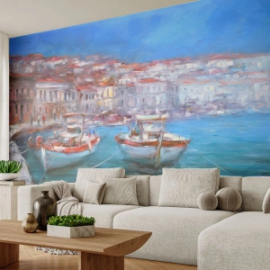 Fototapete Premium Canvas - Boote in einer malerischen italienischen Bucht - 100x70cm - Italienische Bucht - Moderne Wanddekoration für Wohnzimmer und Schlafzimmer ARTTOR