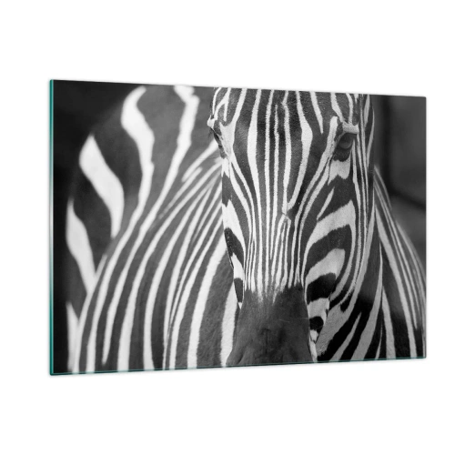 Glasbild - Bild auf glas - Schwarz-Weiß-Porträt eines Zebras mit sichtbaren Streifen - 120x80cm - Die Welt ist schwarz und weiß - Moderne Wanddekoration für Wohnzimmer und Schlafzimmer ARTTOR