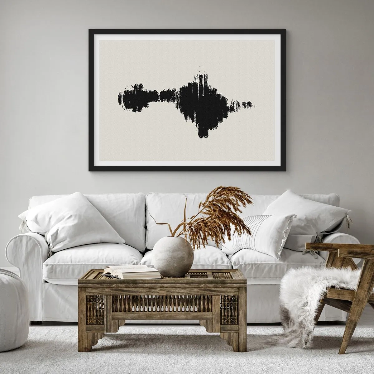 Poster in einem schwarzem Rahmen - Ein abstraktes Motiv, das einer Schallwelle im minimalistischen Stil ähnelt. - 70x50cm - Schwingungen der Fantasie - Moderne Wanddekoration für Wohnzimmer und Schlafzimmer ARTTOR