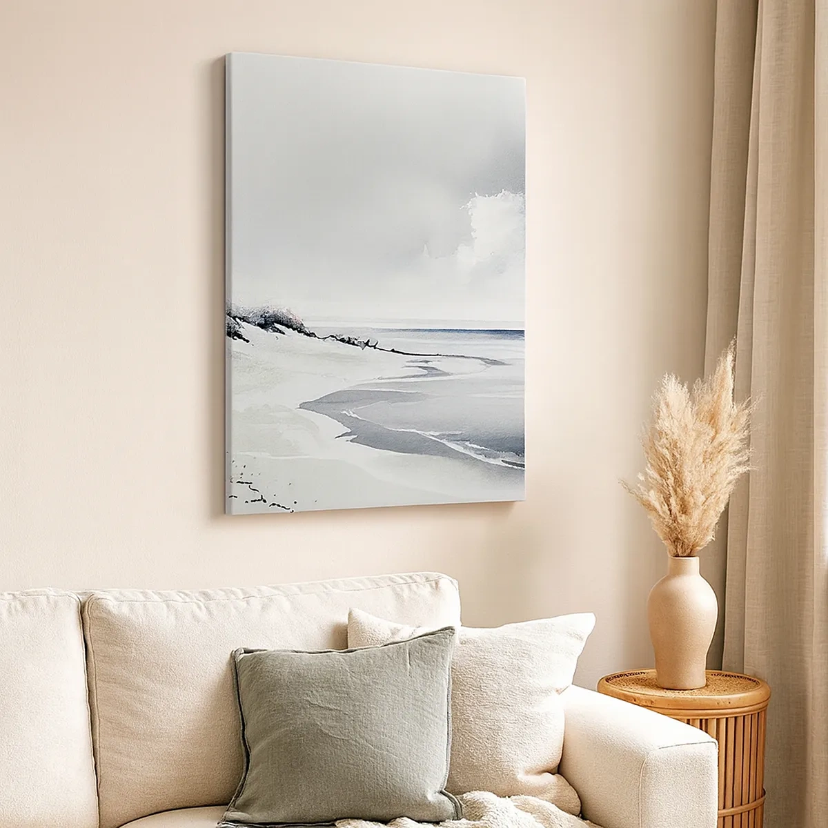 Bild auf Leinwand - Leinwandbild - Ein Strand in gedämpften Grau- und Blautönen - 50x70cm - Für immer zusammen - Moderne Wanddekoration für Wohnzimmer und Schlafzimmer ARTTOR