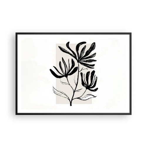 Poster in einem schwarzem Rahmen - Minimalistisches schwarz-weißes Blumenmotiv - 100x70cm - Skizze für das Herbarium - Moderne Wanddekoration für Wohnzimmer und Schlafzimmer ARTTOR