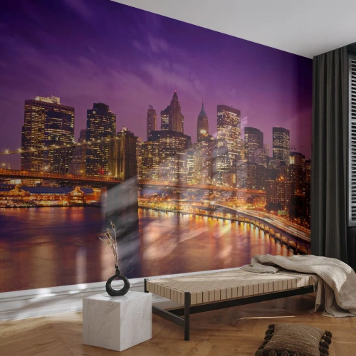 Fototapete Standard Eco - Violett-goldenes Manhathann - Stadt, New York, Die Architektur - 300x210 cm