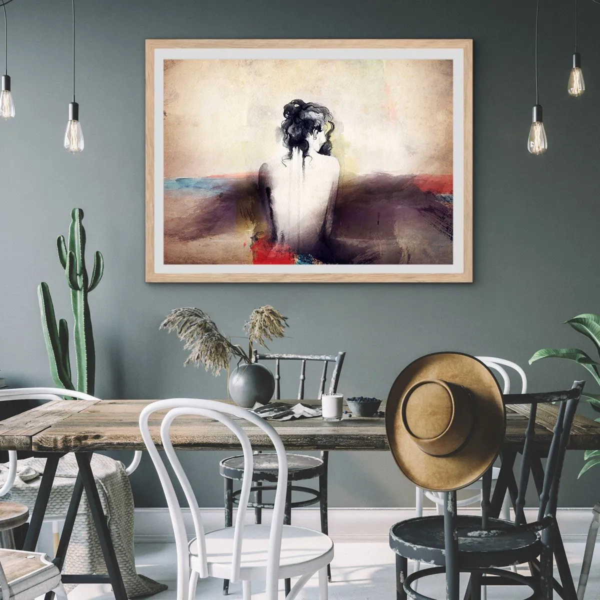 Poster in einem Rahmen aus heller Eiche - Glatte Linien, ovale Formen - 70x50 cm