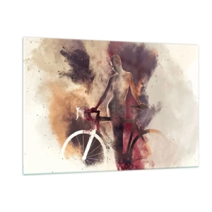 Glasbild - Bild auf glas - Silhouette eines Fahrrads in einer künstlerischen Farbwolke - 120x80cm - Eine Fahrradseele in Marmorformen - Moderne Wanddekoration für Wohnzimmer und Schlafzimmer ARTTOR