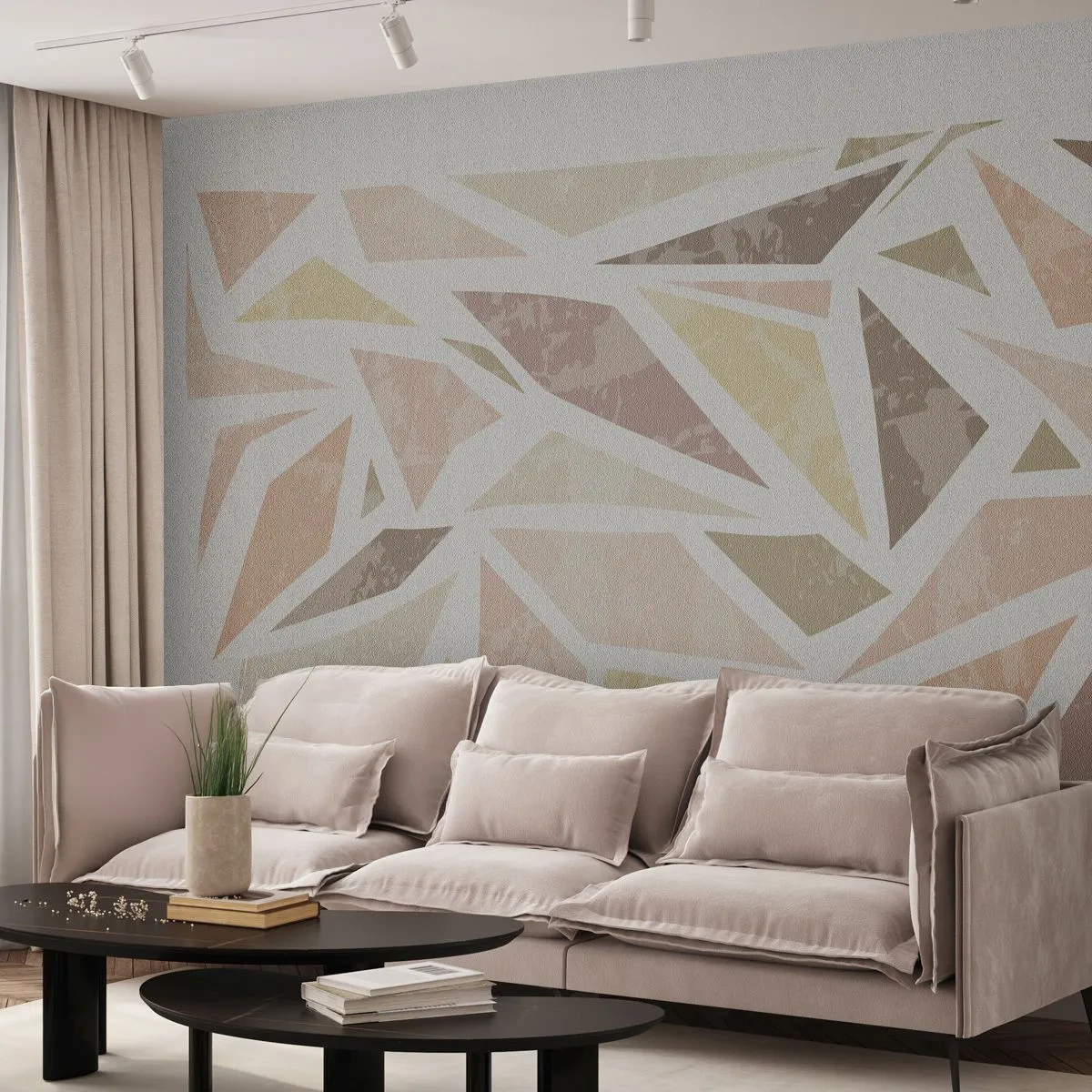 Fototapete Premium Canvas - Abstrakte geometrische Formen in Pastellfarben - 100x70cm - Buntglas-Komposition - Moderne Wanddekoration für Wohnzimmer und Schlafzimmer ARTTOR