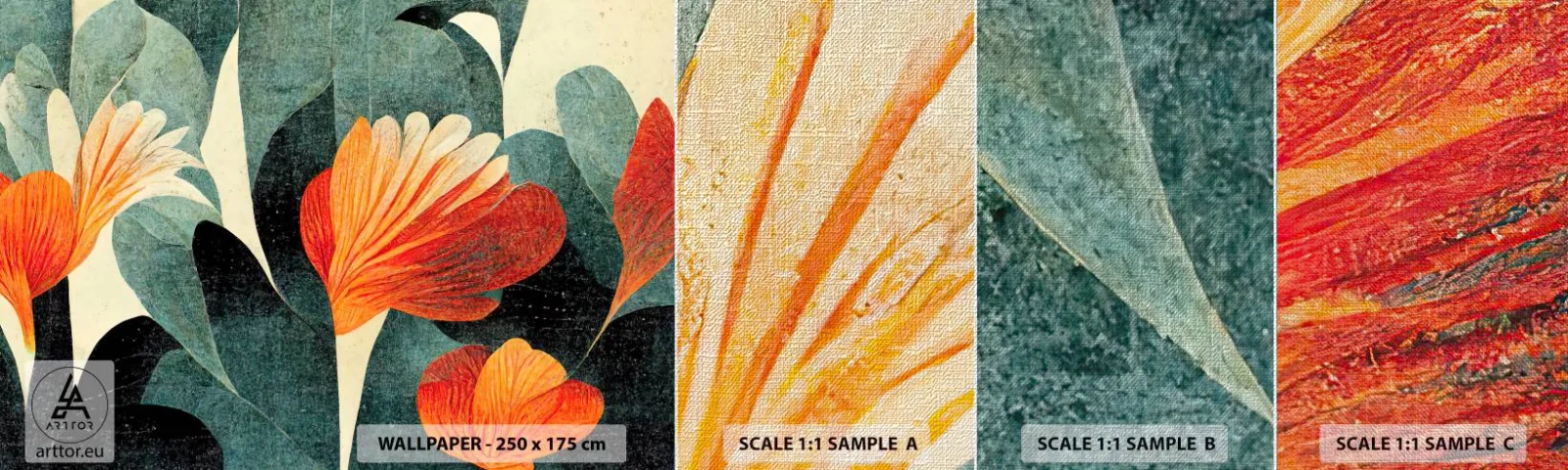 Fototapeten Muster Premium Canvas - Hitze der Tropen und Kühle des Grüns - Botanik, Boho, Grunge - 100x30 cm