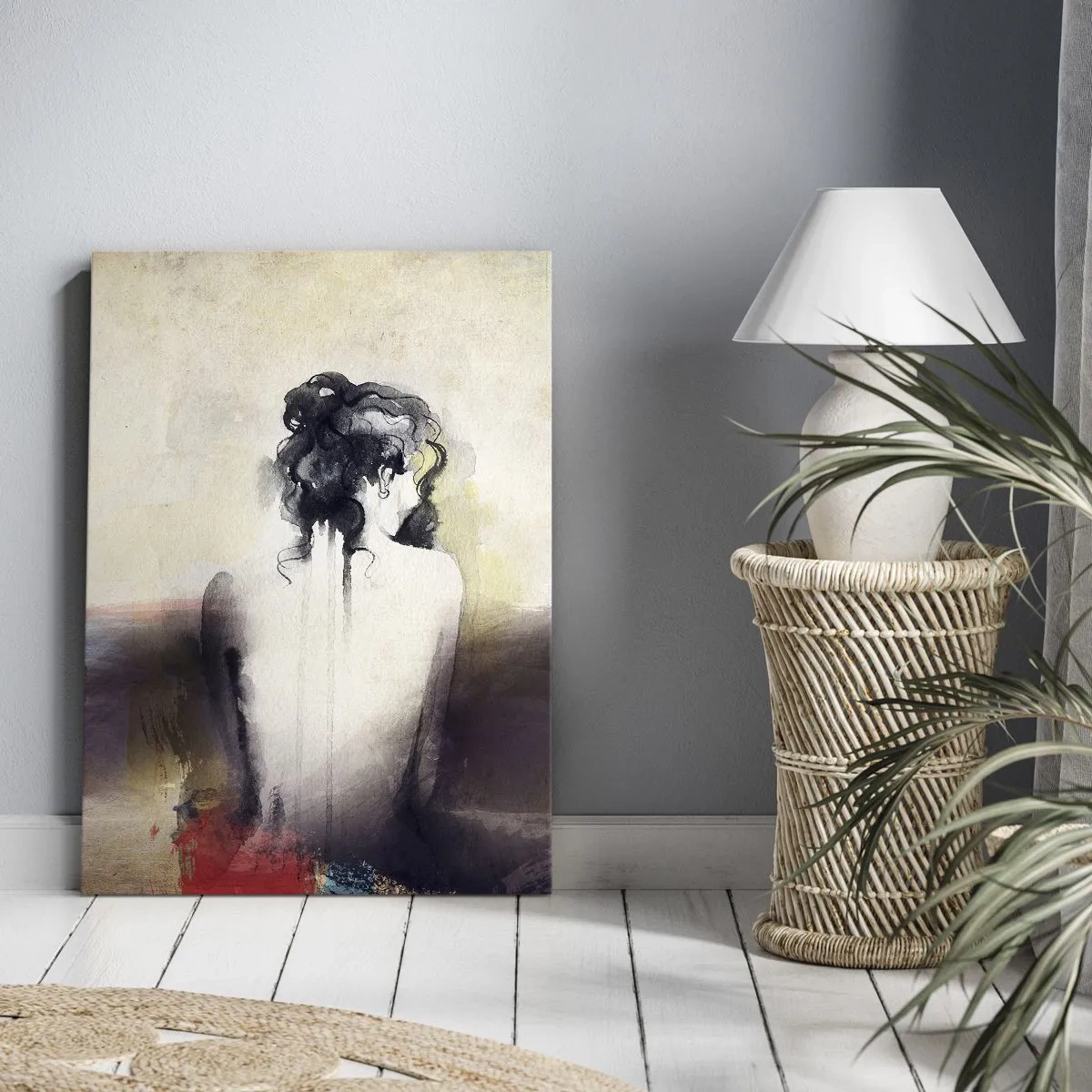 Bild auf Leinwand - Leinwandbild - Ein subtiles Frauenporträt im künstlerischen Stil - 50x70cm - Glatte Linien, ovale Formen - Moderne Wanddekoration für Wohnzimmer und Schlafzimmer ARTTOR