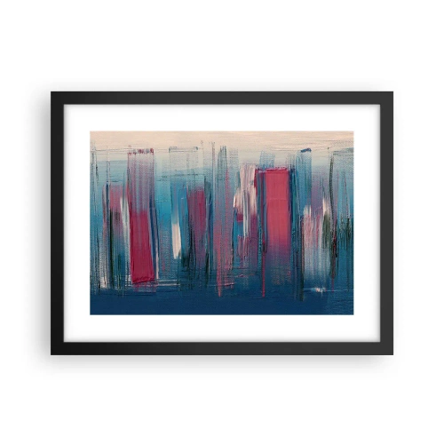 Poster in einem schwarzem Rahmen - Vertikale Komposition in Blau und Rot - 40x30 cm