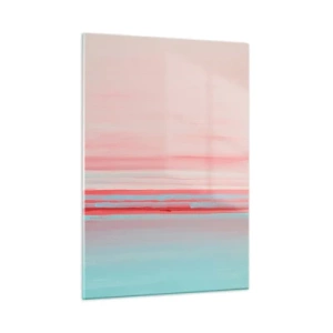 Glasbild - Bild auf glas - Vertikale Streifen in Pastelltönen von Rosa und Blau - 50x70cm - Abstraktion im Morgengrauen - Moderne Wanddekoration für Wohnzimmer und Schlafzimmer ARTTOR